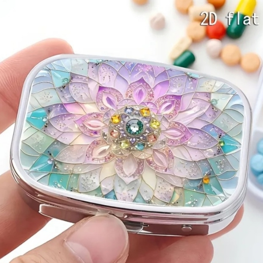 Travel Pill Box 2 Compartments Pastel Flower - Picture 3 of 6